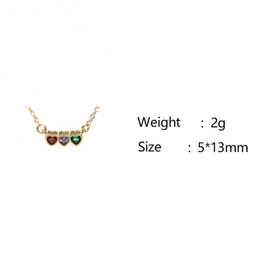 Picture of Eco-friendly Exquisite Stylish 18K Gold Plated Brass & Cubic Zirconia Link Cable Chain Heart Pendant Necklace For Women Valentine's Day 43cm(16 7/8") long, 1 Piece