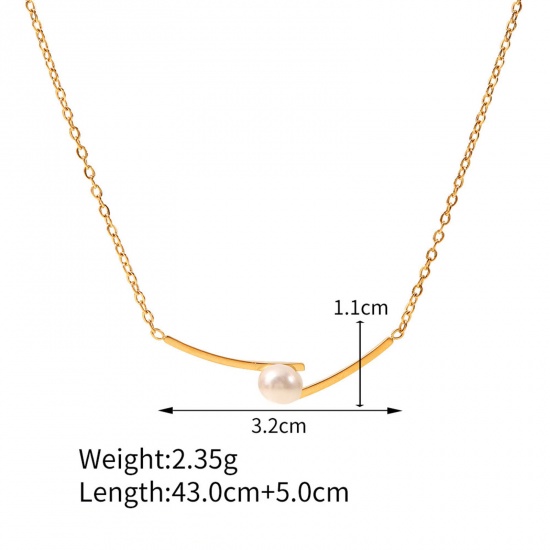 Picture of Eco-friendly Dainty Stylish 18K Real Gold Plated 304 Stainless Steel Link Cable Chain Streak Imitation Pearl Pendant Necklace For Women 43cm(16 7/8") long, 1 Piece