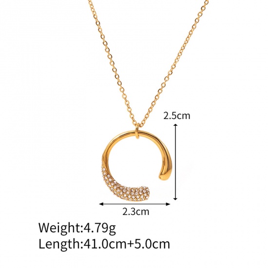 Picture of 1 Piece Vacuum Plating Simple & Casual Stylish 18K Real Gold Plated 304 Stainless Steel & Cubic Zirconia Link Cable Chain Irregular Pendant Necklace For Women 41cm(16 1/8") long