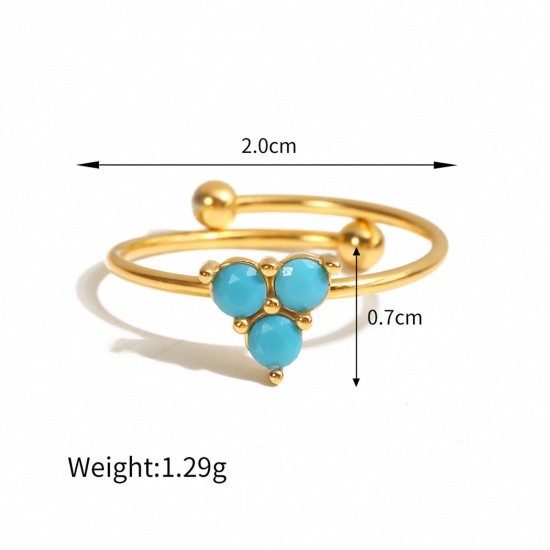 Picture of 1 Piece Vacuum Plating Retro Stylish 18K Real Gold Plated Blue 304 Stainless Steel & Stone Open Adjustable Triangle Rings For Women 20mm(US Size 10.25)