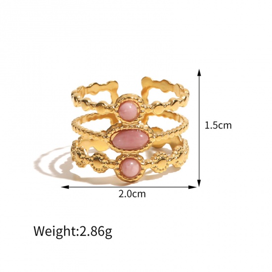 Picture of 1 Piece Vacuum Plating Sweet & Cute Stylish 18K Real Gold Plated Pink 304 Stainless Steel & Stone Open Geometric Rings For Women 20mm(US Size 10.25)