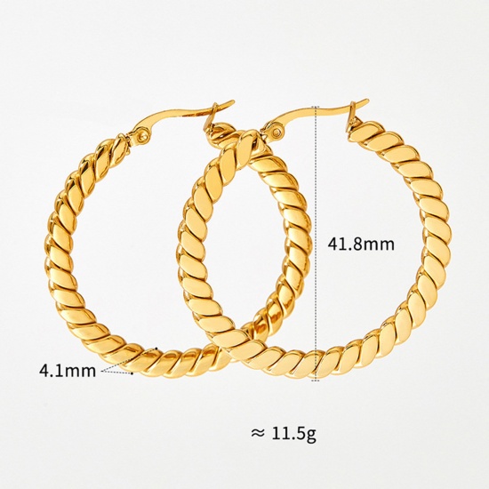 Immagine di 1 Paio Placcatura Sottovuoto Semplice & Casual Elegante 14k Vero Oro Placcato 304 Acciaio Inossidabile Intrecciato Orecchini Circolari Per Donne 4cm Dia.