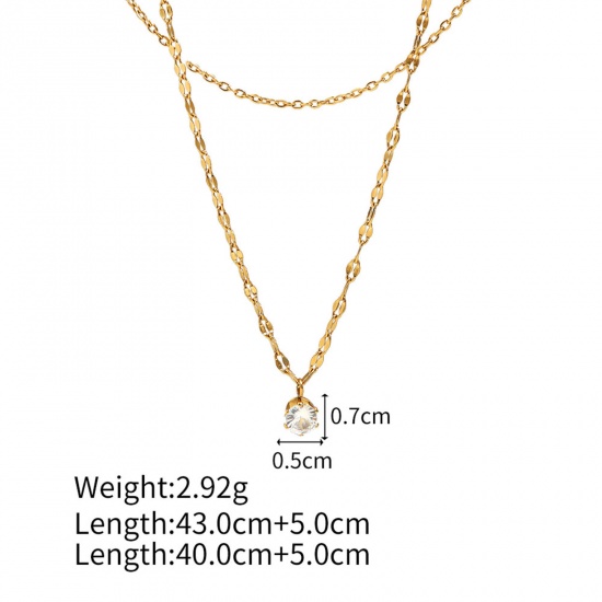 Picture of 1 Piece Vacuum Plating Simple & Casual Stylish 18K Real Gold Plated 304 Stainless Steel & Cubic Zirconia Lips Chain Multilayer Layered Necklace For Women 40cm - 43cm long