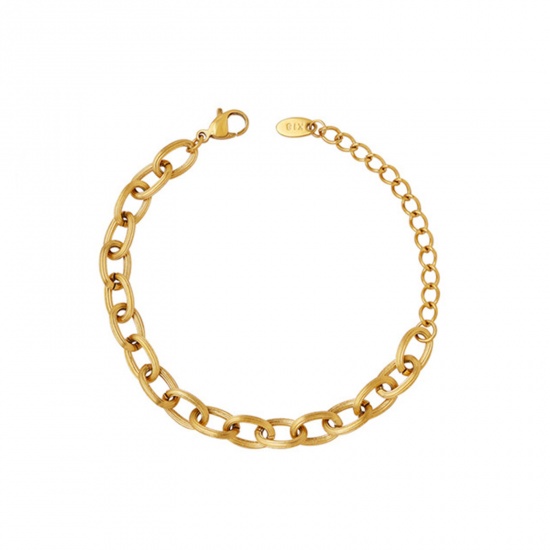 Image de 1 Pièce Placage sous Vide Simple & Décontracté Bracelets Chaîne Maille Cheval Élégant en 304 Acier Inoxydable Plaqué Or Véritable 18K Chaîne Pour Femmes 15cm long