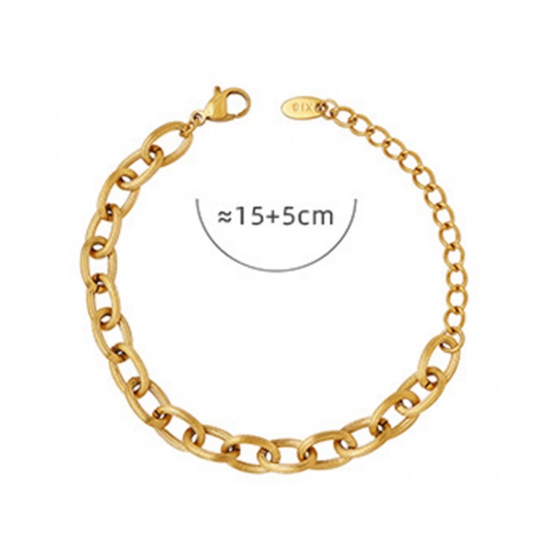 Image de 1 Pièce Placage sous Vide Simple & Décontracté Bracelets Chaîne Maille Cheval Élégant en 304 Acier Inoxydable Plaqué Or Véritable 18K Chaîne Pour Femmes 15cm long