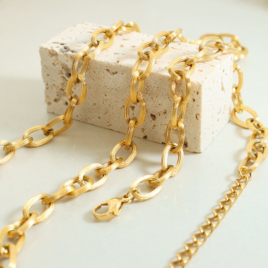 Picture of Eco-friendly Simple & Casual Stylish 18K Real Gold Plated 304 Stainless Steel Link Cable Chain Drawbench Necklace Unisex 40cm(15 6/8") long, 1 Piece