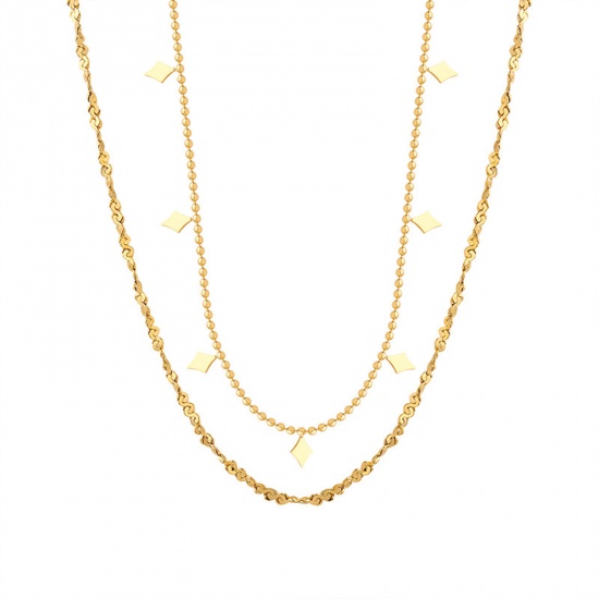 Immagine di 1 Pz Placcatura Sottovuoto Semplice & Casual Elegante 18K Oro riempito 304 Acciaio Inossidabile Collana della Catena del Fiore Rombo Multistrato Collana Per Donne 40cm Lunghezza