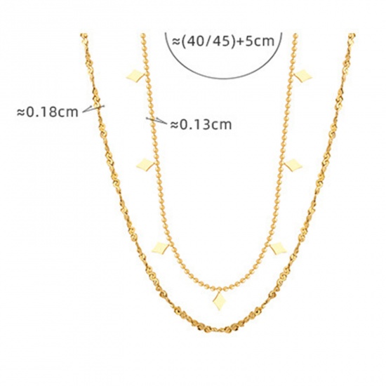 Immagine di 1 Pz Placcatura Sottovuoto Semplice & Casual Elegante 18K Vero Oro Placcato 304 Acciaio Inossidabile Collana della Catena del Fiore Rombo Multistrato Collana Per Donne 40cm Lunghezza