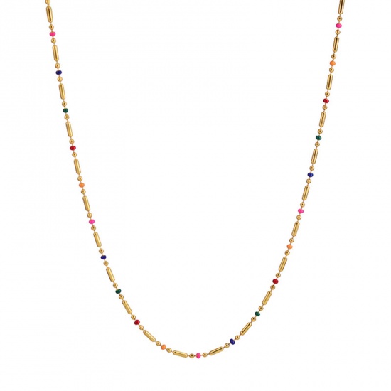 Picture of Eco-friendly Simple & Casual Stylish 18K Real Gold Plated 304 Stainless Steel Ball Chain Enamel Necklace For Women 40cm(15 6/8") long, 1 Piece