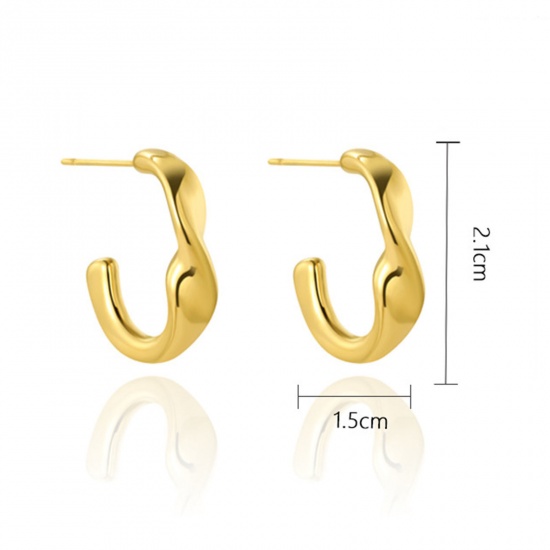 Picture of 1 Pair Vacuum Plating Exquisite Stylish 14K Real Gold Plated 304 Stainless Steel Twist Hoop Earrings For Women 2.1cm x 1.5cm