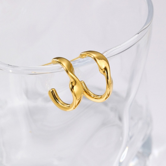 Picture of 1 Pair Vacuum Plating Exquisite Stylish 14K Real Gold Plated 304 Stainless Steel Twist Hoop Earrings For Women 2.1cm x 1.5cm