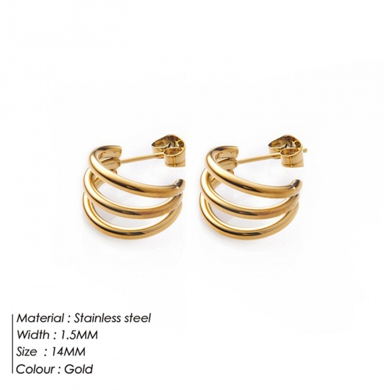 Bild von 1 Paar Vakuumbeschichtung Einfach und lässig Stilvoll 18K Echtgold plattiert 304 Edelstahl C-Form Ohrring Ohrstecker Für Frauen 1,4cm x 1,4cm