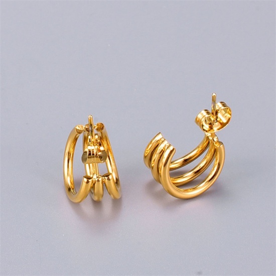 Bild von 1 Paar Vakuumbeschichtung Einfach und lässig Stilvoll 18K Echtgold plattiert 304 Edelstahl C-Form Ohrring Ohrstecker Für Frauen 1,4cm x 1,4cm