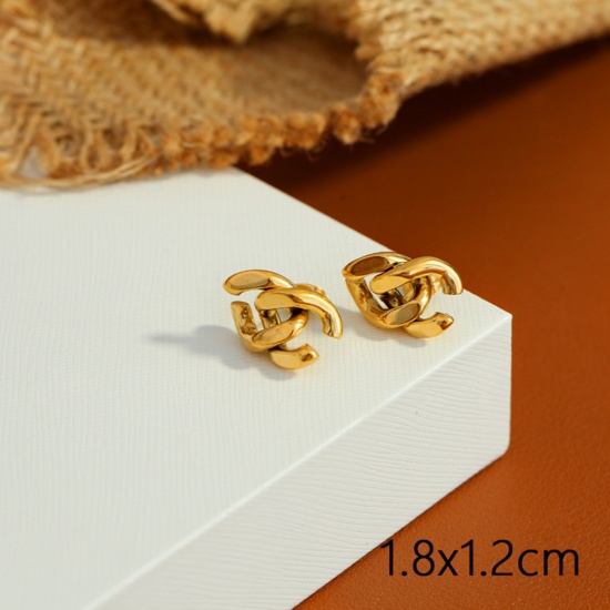 Imagen de 1 Par Enchapado al Vacío Sencillo & Casual Elegante 18K Oro Real Chapado 304 Acero Inoxidable Bicíclico Pendientes Para Mujeres 1.8cm x 1.2cm