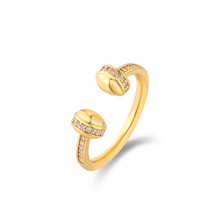 Bild von Umweltfreundlich Retro Stilvoll 18K Gold plattiert Messing & Kubisch Zirkonia Offen Verstellbar Ring Für Frauen 21mm（US Größe:11.5), 1 Stück