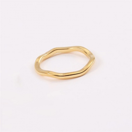 Picture of 1 Piece Vacuum Plating Minimalist Stylish 18K Gold Plated 304 Stainless Steel Unadjustable Irregular Rings For Women 15.7mm(US Size 5)