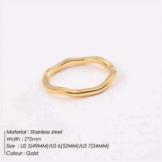 Picture of 1 Piece Vacuum Plating Minimalist Stylish 18K Gold Plated 304 Stainless Steel Unadjustable Irregular Rings For Women 15.7mm(US Size 5)