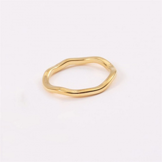 Picture of 1 Piece Vacuum Plating Minimalist Stylish 18K Gold Plated 304 Stainless Steel Unadjustable Irregular Rings For Women 16.5mm(US Size 6)
