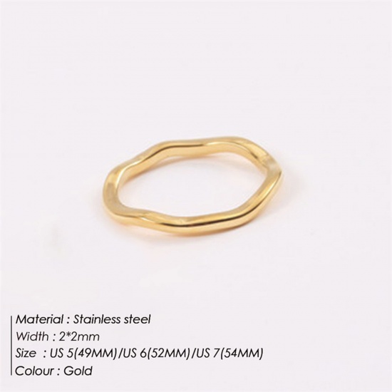 Picture of 1 Piece Vacuum Plating Minimalist Stylish 18K Gold Plated 304 Stainless Steel Unadjustable Irregular Rings For Women 16.5mm(US Size 6)