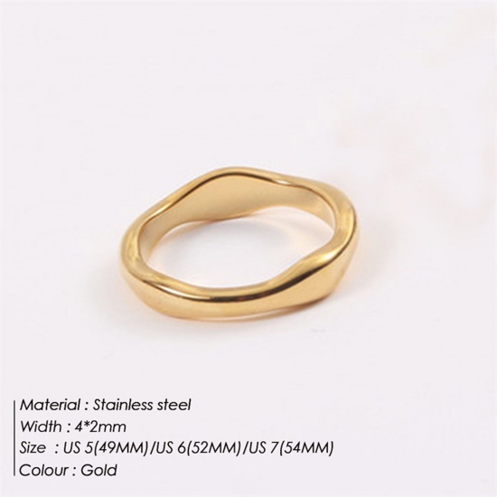 Picture of 1 Piece Vacuum Plating Minimalist Stylish 18K Gold Plated 304 Stainless Steel Unadjustable Irregular Rings Unisex 15.7mm(US Size 5)