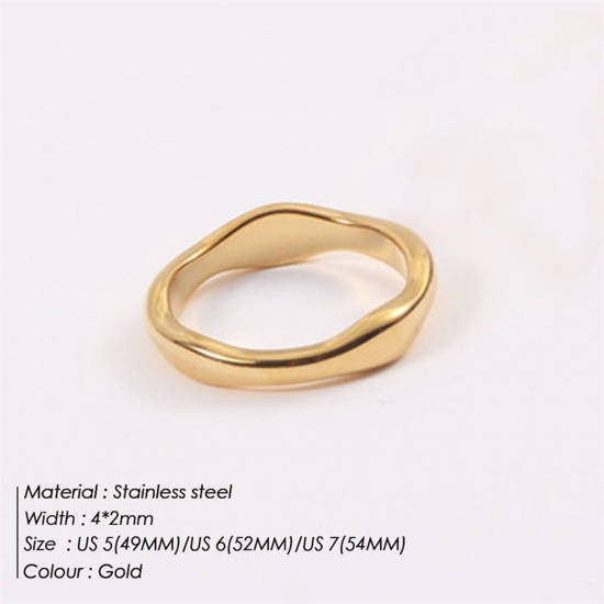 Picture of 1 Piece Vacuum Plating Minimalist Stylish 18K Gold Plated 304 Stainless Steel Unadjustable Irregular Rings Unisex 16.5mm(US Size 6)