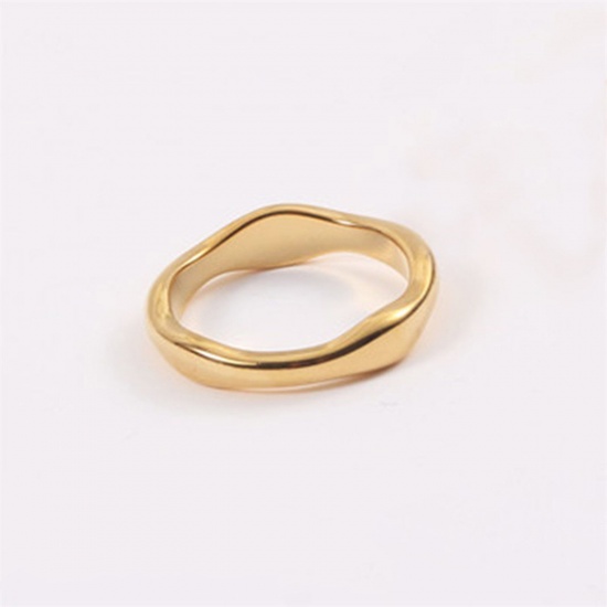 Picture of 1 Piece Vacuum Plating Minimalist Stylish 18K Gold Plated 304 Stainless Steel Unadjustable Irregular Rings Unisex 17.3mm(US Size 7)