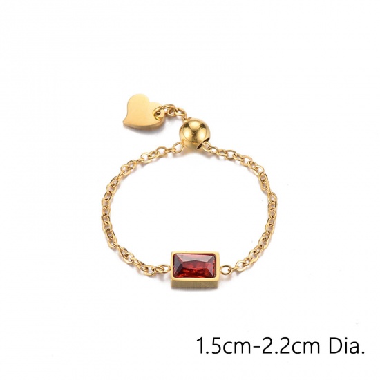 Picture of Eco - friendly Exquisite Stylish 14K Real Gold Plated Red 316 Stainless Steel Adjustable Rectangle Adjustable Slider/ Slide Rings For Women 15mm - 22mm, 1 Piece