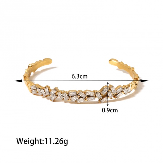 Picture of Eco-friendly Exquisite Stylish 18K Real Gold Plated 304 Stainless Steel & Cubic Zirconia Open Cuff Bangles Bracelets For Women 1 Piece