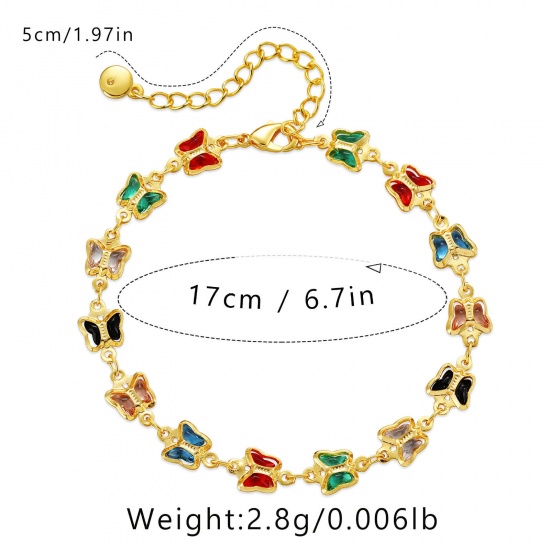 Picture of Eco-friendly Exquisite Stylish 18K Real Gold Plated Copper & Cubic Zirconia Butterfly Animal Bracelets For Women 17cm(6 6/8") long, 1 Piece