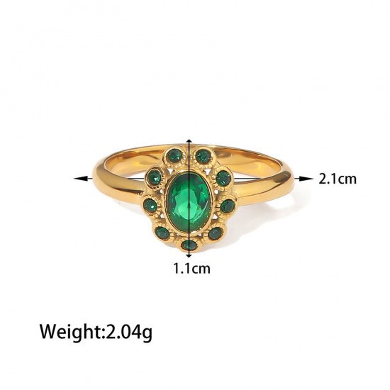 Picture of 1 Piece Vacuum Plating Dainty Stylish 18K Real Gold Plated 304 Stainless Steel & Cubic Zirconia Unadjustable Oval Rings For Women 16.5mm(US Size 6)