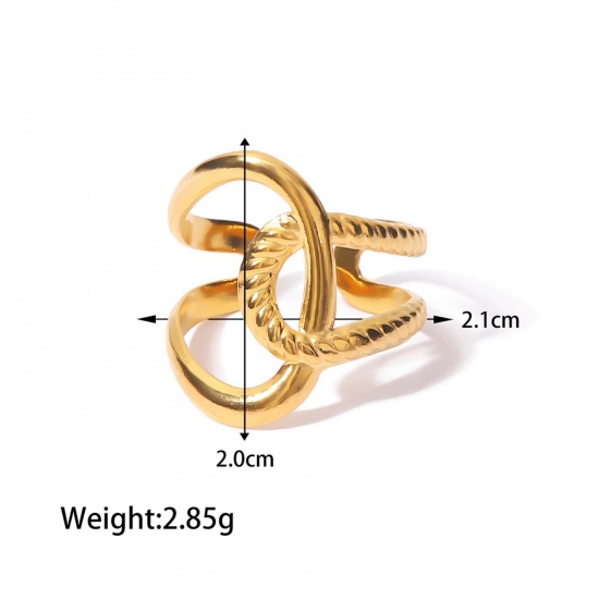 Picture of 1 Piece Vacuum Plating Ins Style Stylish 18K Real Gold Plated 304 Stainless Steel Open Braided Rings Unisex 21mm(US Size 11.5)