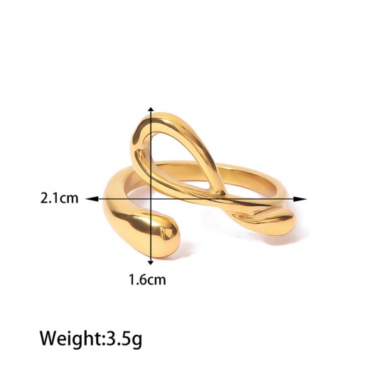 Picture of 1 Piece Vacuum Plating Ins Style Stylish 18K Real Gold Plated 304 Stainless Steel Open Twist Rings Unisex 21mm(US Size 11.5)