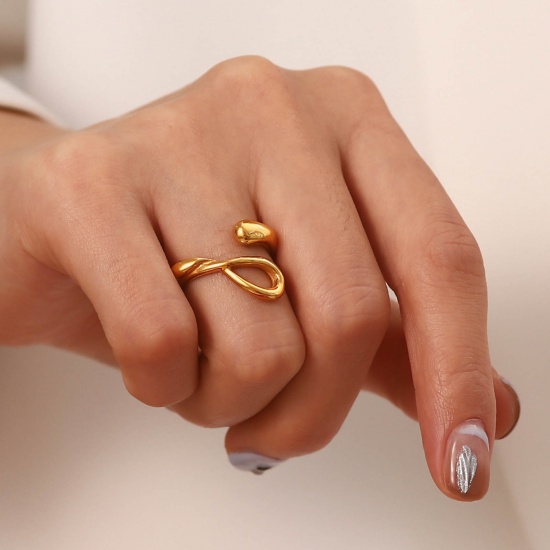 Bild von 1 Stück Vakuumbeschichtung Ins Stil Stilvoll 18K Echtgold plattiert 304 Edelstahl Offen Twist Ring Unisex 21mm（US Größe:11,5)