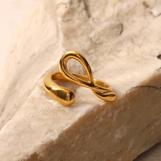 Bild von 1 Stück Vakuumbeschichtung Ins Stil Stilvoll 18K Echtgold plattiert 304 Edelstahl Offen Twist Ring Unisex 21mm（US Größe:11,5)