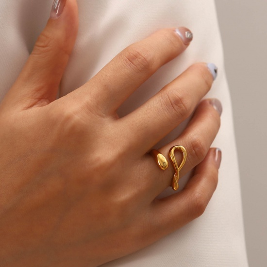 Bild von 1 Stück Vakuumbeschichtung Ins Stil Stilvoll 18K Echtgold plattiert 304 Edelstahl Offen Twist Ring Unisex 21mm（US Größe:11,5)