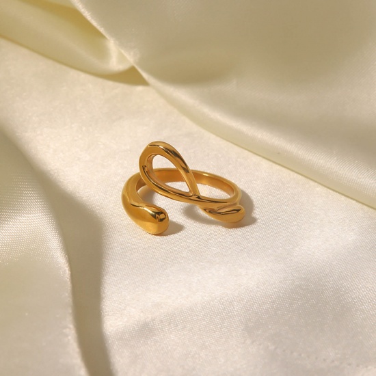 Bild von 1 Stück Vakuumbeschichtung Ins Stil Stilvoll 18K Echtgold plattiert 304 Edelstahl Offen Twist Ring Unisex 21mm（US Größe:11,5)