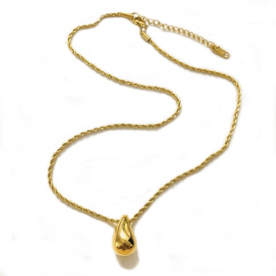 Picture of Eco-friendly Simple & Casual Stylish 18K Gold Color 316 Stainless Steel Braided Rope Chain Drop Pendant Necklace Unisex 42cm(16 4/8") long, 1 Piece