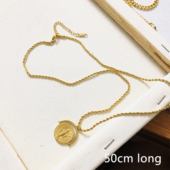 Picture of Eco-friendly Simple & Casual Stylish 18K Gold Color 316 Stainless Steel Braided Rope Chain Coin Head Portrait Pendant Necklace Unisex 50cm(19 5/8") long, 1 Piece