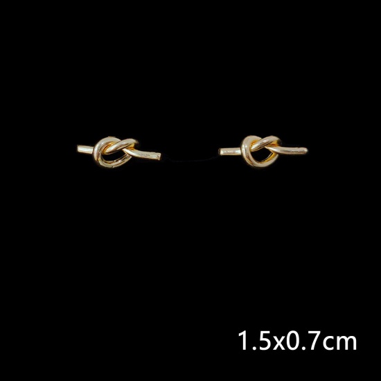 Immagine di Ecologico Semplice & Casual Semplice 14k Vero Oro Placcato Ottone Nodo Orecchini a Perno Per Donne 1.5cm x 0.7cm, 1 Paio