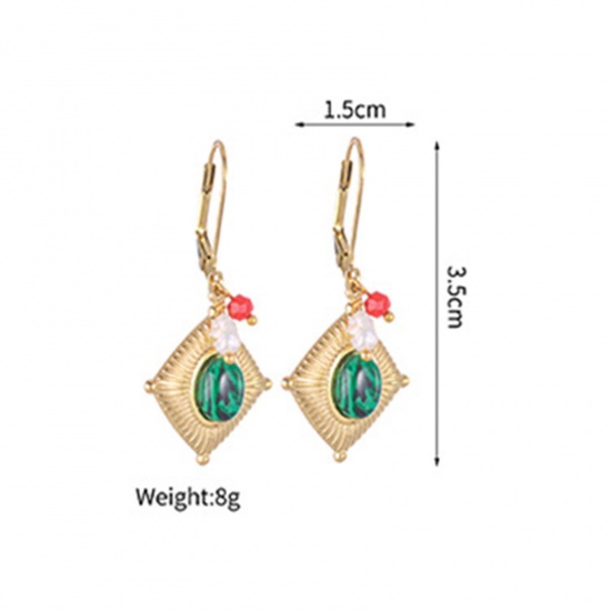 Picture of 1 Pair Vacuum Plating Retro Stylish 14K Gold Plated 304 Stainless Steel Rhombus Earrings For Women 3.5cm x 1.5cm