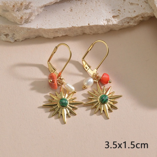 Picture of 1 Pair Vacuum Plating Retro Stylish 14K Gold Plated 304 Stainless Steel Star Earrings For Women 3.5cm x 1.5cm