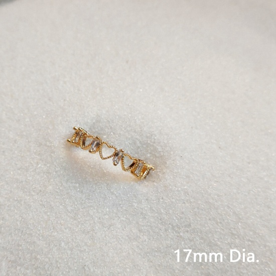 Immagine di Ecologico Semplice & Casual Elegante 14k Vero Oro Placcato Ottone & Zircone Cubico Aperto Cuore Anello Per Donne 17mm (taglia di US: 6.5), 1 Pz