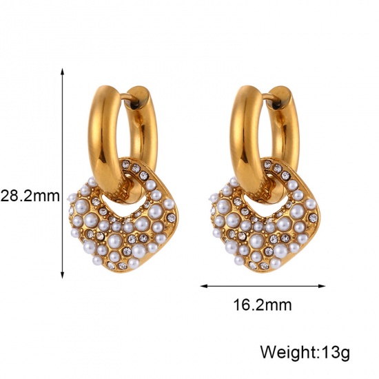 Picture of 1 Pair Vacuum Plating Dainty Stylish 18K Real Gold Plated 304 Stainless Steel Square Imitation Pearl Earrings For Women 2.8cm x 1.6cm