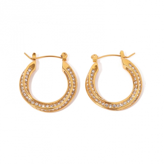 Picture of Eco-friendly Stylish Ins Style 18K Real Gold Plated 304 Stainless Steel & Cubic Zirconia Twist Hoop Earrings For Women 2.8cm x 2.6cm, 1 Pair