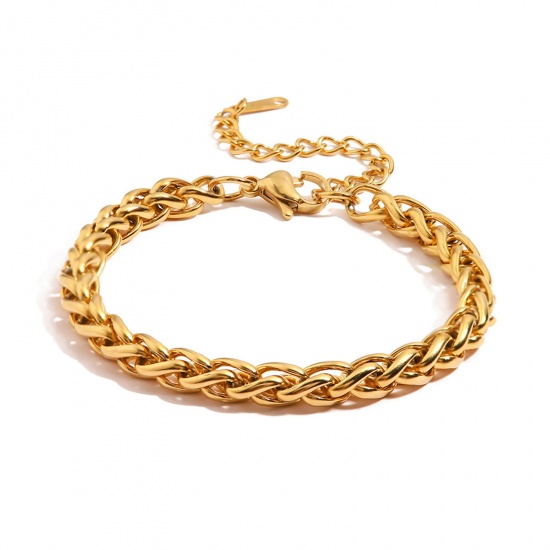 Picture of 1 Piece Vacuum Plating Simple & Casual Stylish 18K Real Gold Plated 304 Stainless Steel Curb Chain Bracelets Unisex 17cm(6 6/8") long
