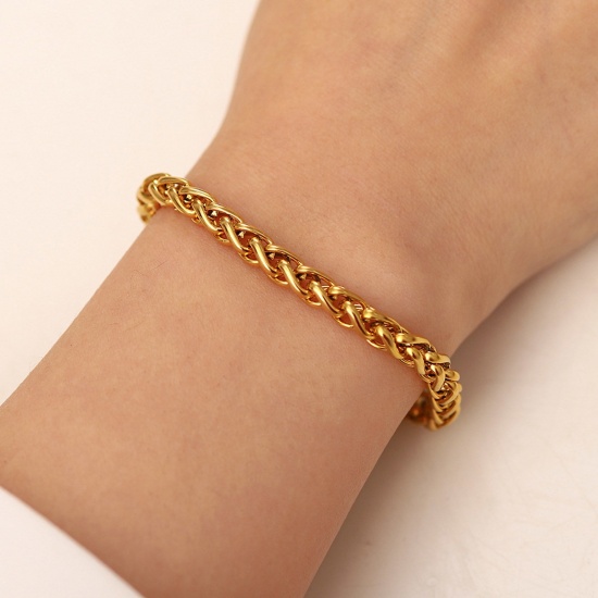 Picture of 1 Piece Vacuum Plating Simple & Casual Stylish 18K Real Gold Plated 304 Stainless Steel Curb Chain Bracelets Unisex 17cm(6 6/8") long