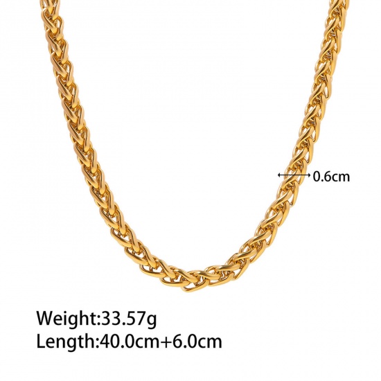 Picture of 1 Piece Vacuum Plating Simple & Casual Stylish 18K Real Gold Plated 304 Stainless Steel Curb Chain Necklace Unisex 40cm(15 6/8") long
