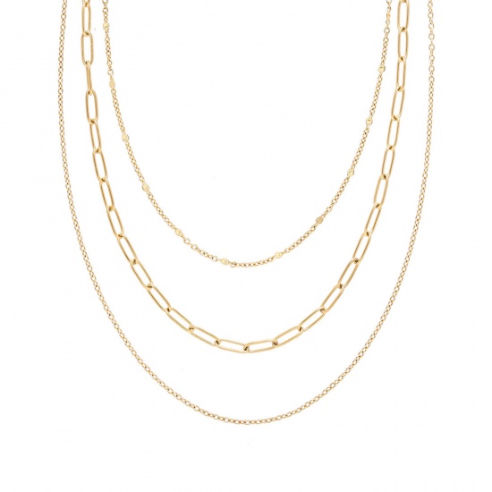 Picture of 1 Piece Vacuum Plating Stylish Simple 18K Real Gold Plated 304 Stainless Steel Link Cable Chain Multilayer Layered Necklace For Women 39cm - 50cm long