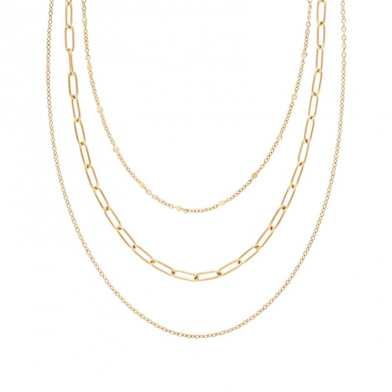 Immagine di 1 Pz Placcatura Sottovuoto Elegante Semplice 18K Vero Oro Placcato 304 Acciaio Inossidabile Cavo Catena Multistrato Collana Per Donne 39cm Lunghezza