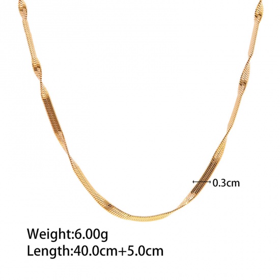 Picture of 1 Piece Vacuum Plating Simple & Casual Stylish 18K Real Gold Plated 304 Stainless Steel Snake Chain Twist Necklace For Women 40cm(15 6/8") long